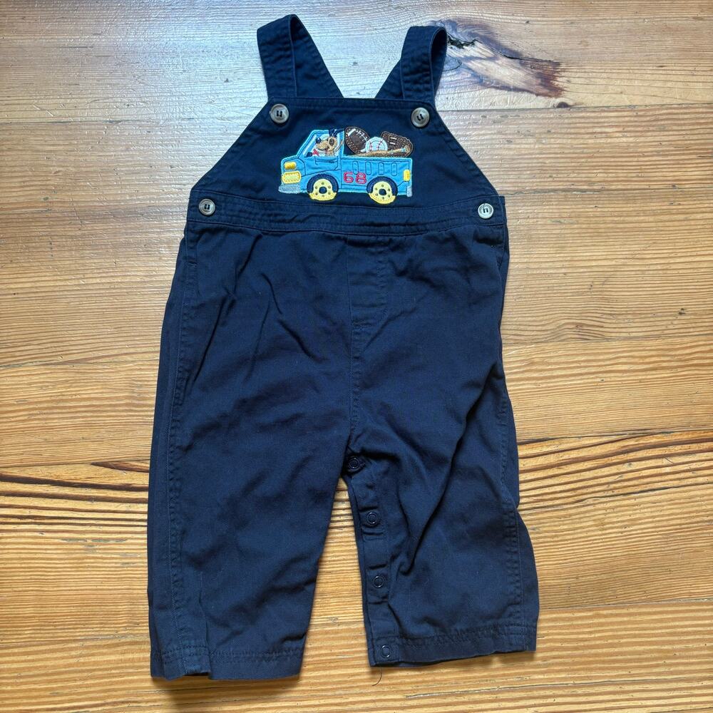 Toffee Apple dark‎ blue dog sports truck cotton toddler overall pants SIZE 9M
